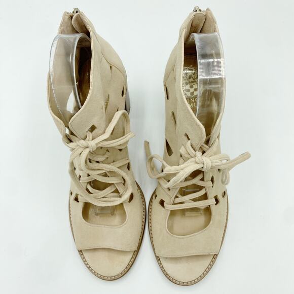 Vince Camuto Tressa Booties 10 Beige Suede Leather Lace Up Sandals - Picture 3 of 9